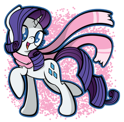 Size: 1612x1579 | Tagged: safe, artist:dahhez, rarity, pony, unicorn, g4, clothes, female, mare, open mouth, raised hoof, scarf, simple background, smiling, solo