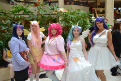 Size: 4608x3072 | Tagged: safe, artist:lochlan o'neil, fluttershy, pinkie pie, princess celestia, rarity, twilight sparkle, human, g4, anime weekend atlanta, cosplay, irl, irl human, photo