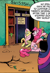 Size: 202x292 | Tagged: safe, idw, official comic, fluttershy, pinkie pie, twilight sparkle, friendship is magic #17, g4, my little pony: friendship is magic (idw), spoiler:comic, batman, batpole, dc comics, pole