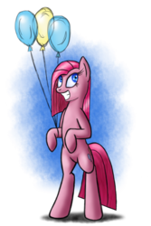 Size: 800x1200 | Tagged: safe, artist:shurikart, pinkie pie, earth pony, pony, g4, balloon, bipedal, female, pinkamena diane pie, solo