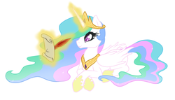 Size: 1024x585 | Tagged: safe, artist:o0reika0o, princess celestia, g4, female, magic, scroll, simple background, solo