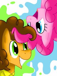 Size: 774x1032 | Tagged: safe, artist:jollyjoltik, cheese sandwich, pinkie pie, g4, cute, diacheeses, diapinkes, female, happy, male, ship:cheesepie, shipping, smiling, straight, upside down