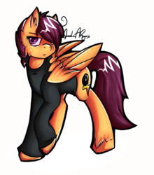 Size: 708x806 | Tagged: safe, artist:gloompelt, scootaloo, pegasus, pony, g4, clothes, female, mare, older, older scootaloo, simple background, solo, sweater, transparent background