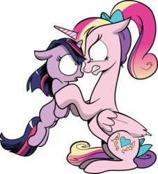 Size: 3000x3297 | Tagged: safe, artist:andy price, artist:brunursus, idw, princess cadance, twilight sparkle, pony, friendship is magic #12, g4, my little pony: friendship is magic (idw), angry, bow, dissonant cadance, high res, holding a pony, princess creepance, scene interpretation, simple background, tail bow, transparent background, vector