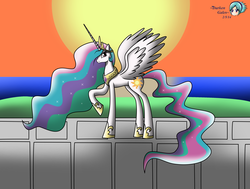 Size: 2931x2214 | Tagged: safe, artist:darkengales, princess celestia, alicorn, pony, g4, female, high res, raised hoof, solo, sun