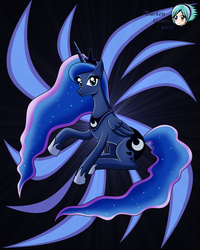 Size: 3000x3744 | Tagged: safe, artist:darkengales, princess luna, alicorn, pony, g4, female, high res, mare, raised hoof, solo