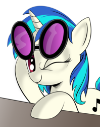 Size: 3093x3900 | Tagged: safe, artist:andy price, artist:brunursus, idw, dj pon-3, vinyl scratch, pony, unicorn, g4, female, high res, hooves, horn, mare, simple background, smiling, solo, sunglasses, transparent background, vector, wink