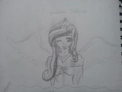 Size: 3264x2448 | Tagged: safe, artist:itamichiro, princess cadance, human, g4, female, high res, humanized, monochrome, solo, traditional art