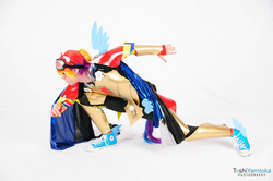 Size: 1920x1275 | Tagged: safe, artist:toshiyamioka, photographer:toshiyamioka, rainbow dash, human, g4, 2013, armor, convention, converse, cosplay, irl, irl human, photo, rainbow blitz, rule 63, san japan, solo, winged shoes