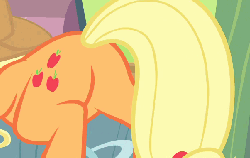 Size: 603x381 | Tagged: safe, screencap, applejack, earth pony, pony, g4, season 4, somepony to watch over me, animated, applebucking thighs, applebutt, butt, close-up, cropped, female, mare, plot, solo