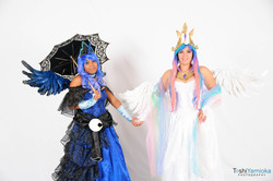 Size: 1920x1275 | Tagged: safe, artist:toshiyamioka, princess celestia, princess luna, human, g4, 2013, clothes, convention, cosplay, dress, irl, irl human, photo, san japan, umbrella