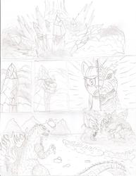 Size: 1700x2200 | Tagged: safe, artist:johng117, twilight sparkle, kaiju, g4, comic, crossover, godzilla, godzilla (series), monochrome, rise of the kaiju, spacegodzilla