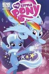 Size: 988x1500 | Tagged: safe, artist:amy mebberson, idw, rainbow dash, trixie, g4, my little pony: friends forever, spoiler:comic, comic, cover