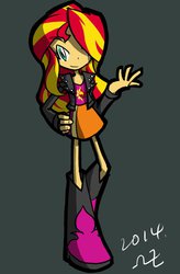 Size: 723x1105 | Tagged: safe, artist:rvceric, sunset shimmer, equestria girls, g4, boots, clothes, female, jacket, leather jacket, simple background, skirt, solo