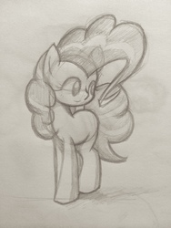 Size: 975x1300 | Tagged: artist needed, safe, pinkie pie, g4, female, monochrome, sketch, solo, standing, traditional art