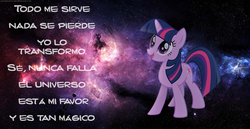 Size: 1980x1024 | Tagged: safe, twilight sparkle, g4, female, gustavo cerati, lyrics, magia, magic, music, solo, song, spanish, translated in the comments, universe