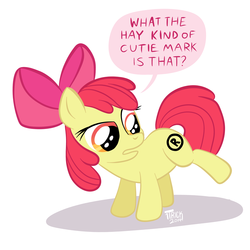 Size: 3600x3600 | Tagged: safe, artist:1trick, apple bloom, g4, cutie mark, fail, female, high res, parody, solo, trademark