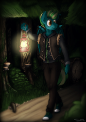 Size: 1922x2719 | Tagged: safe, artist:somnias, oc, oc only, oc:starry night, bat pony, anthro, anthro oc, lantern, night, solo, tree