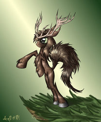 Size: 816x979 | Tagged: safe, artist:ap0st0l, oc, oc only, deer, brown, grass, horns, rearing, solo