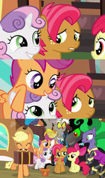 Size: 1280x2160 | Tagged: safe, artist:dtkraus, edit, apple bloom, applejack, babs seed, discord, king sombra, mane-iac, queen chrysalis, scootaloo, sweetie belle, g4, one bad apple, black vine, cutie mark crusaders, meme, wat