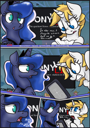 Size: 2480x3507 | Tagged: safe, artist:mistydash, princess luna, oc, oc:misty dash, g4, comic, cute, high res, news report, television