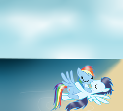 Size: 3300x3000 | Tagged: safe, artist:rulette, rainbow dash, soarin', g4, beach, date, female, high res, kissing, male, ship:soarindash, shipping, straight