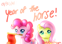 Size: 2500x1800 | Tagged: safe, artist:bubblehun, fluttershy, pinkie pie, g4, duo, year of the horse