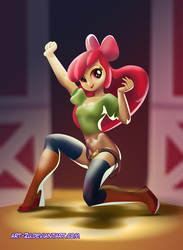 Size: 730x1000 | Tagged: safe, artist:art-2u, apple bloom, human, equestria girls, g4, belly button, boots, bottomless, breasts, clothes, female, humanized, older, shoes, small breasts, solo, thigh highs