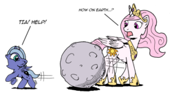Size: 1920x1080 | Tagged: safe, artist:arvaus, princess celestia, princess luna, g4, cewestia, chase, confused, cute, d:, filly, fluffy, looking back, moon, open mouth, running, scared, tangible heavenly object, wallpaper, wat, wide eyes, woona, younger