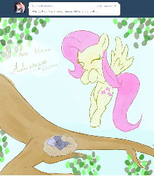 Size: 685x780 | Tagged: safe, artist:askumfluttershy, fluttershy, ask fluttershy, g4, animal, animated, ask, female, flying, solo, tree, tumblr