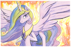 Size: 2048x1346 | Tagged: safe, artist:ruby, princess celestia, g4, female, solo, traditional art, watercolor painting