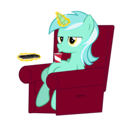 Size: 864x872 | Tagged: safe, artist:flare-chaser, lyra heartstrings, pony, unicorn, g4, armchair, bored, chair, couch potato, female, magic, mare, remote, simple background, sitting, soda, solo, television, transparent background, vector