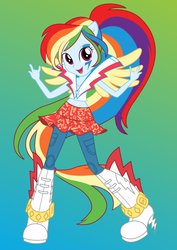 Size: 752x1063 | Tagged: safe, artist:zoevulpez, rainbow dash, equestria girls, g4, my little pony equestria girls: rainbow rocks, devil horn (gesture), female, solo