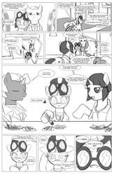 Size: 962x1474 | Tagged: safe, artist:amaraburrger, dj pon-3, vinyl scratch, g4, comic, crossover, cyclops (marvel), monochrome, sonata du octave, vyclops, x-men