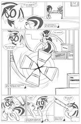 Size: 962x1474 | Tagged: safe, artist:amaraburrger, dj pon-3, octavia melody, vinyl scratch, g4, comic, crossover, cyclops (marvel), doctor octavia, doctor octopus, male, monochrome, sonata du octave, spider-man, vyclops, x-men