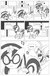 Size: 962x1474 | Tagged: safe, artist:amaraburrger, dj pon-3, octavia melody, vinyl scratch, g4, comic, crossover, cyclops (marvel), doctor octavia, doctor octopus, male, monochrome, sonata du octave, spider-man, vyclops, x-men