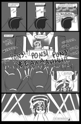 Size: 962x1474 | Tagged: safe, artist:amaraburrger, dj pon-3, vinyl scratch, g4, comic, crossover, cyclops (marvel), monochrome, sonata du octave, vyclops, x-men