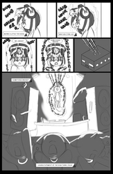 Size: 962x1474 | Tagged: safe, artist:amaraburrger, dj pon-3, vinyl scratch, g4, comic, crossover, cyclops (marvel), monochrome, sonata du octave, vyclops, x-men