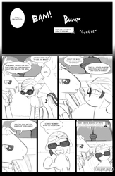 Size: 962x1474 | Tagged: safe, artist:amaraburrger, dj pon-3, vinyl scratch, g4, comic, crossover, cyclops (marvel), monochrome, sonata du octave, vyclops, x-men