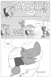 Size: 962x1474 | Tagged: safe, artist:amaraburrger, dj pon-3, vinyl scratch, g4, comic, crossover, cyclops (marvel), monochrome, sonata du octave, vyclops, x-men