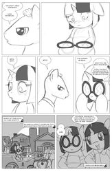 Size: 962x1474 | Tagged: safe, artist:amaraburrger, dj pon-3, vinyl scratch, g4, comic, crossover, cyclops (marvel), monochrome, sonata du octave, vyclops, x-men