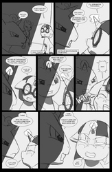 Size: 962x1474 | Tagged: safe, artist:amaraburrger, dj pon-3, vinyl scratch, g4, comic, crossover, cyclops (marvel), monochrome, sonata du octave, vyclops, x-men