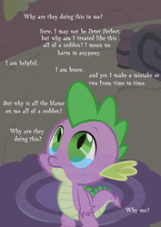 Size: 2480x3508 | Tagged: safe, artist:bednarowski, artist:pixiepea, spike, dragon, g4, it ain't easy being breezies, twilight time, crying, despair, feels, male, solo, spikeabuse, text