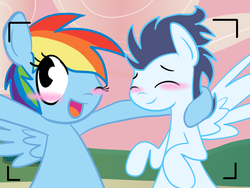 Size: 1024x768 | Tagged: safe, artist:digital-pony-artist, rainbow dash, soarin', g4, female, male, selfie, ship:soarindash, shipping, straight