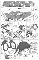 Size: 962x1474 | Tagged: safe, artist:amaraburrger, dj pon-3, octavia melody, vinyl scratch, g4, comic, crossover, cyclops (marvel), doctor octavia, doctor octopus, male, monochrome, sonata du octave, spider-man, vyclops, x-men