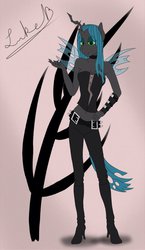 Size: 680x1175 | Tagged: dead source, safe, artist:nightmaremaycry, queen chrysalis, anthro, g4, belly button, boots, female, midriff, solo