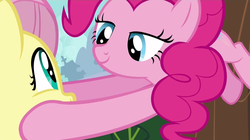 Size: 1279x717 | Tagged: safe, screencap, fluttershy, pinkie pie, g4, it ain't easy being breezies, imminent kissing, lidded eyes, out of context