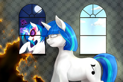 Size: 1280x853 | Tagged: source needed, useless source url, safe, artist:tzelly-el, dj pon-3, vinyl scratch, pony, unicorn, g4, crossover, cyclops (marvel), sonata du octave, vyclops, x-men