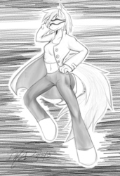 Size: 1280x1869 | Tagged: safe, artist:sketchygrl, dj pon-3, vinyl scratch, anthro, g4, crossover, cyclops (marvel), female, monochrome, solo, sonata du octave, vyclops, x-men