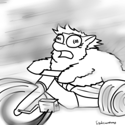 Size: 720x720 | Tagged: safe, artist:fillialcacophony, fluffy pony, big wheels, monochrome, solo